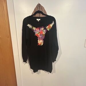 Umgee Black Western Style Fun Sweater with Multicolor Yarn Bull Design - NWT